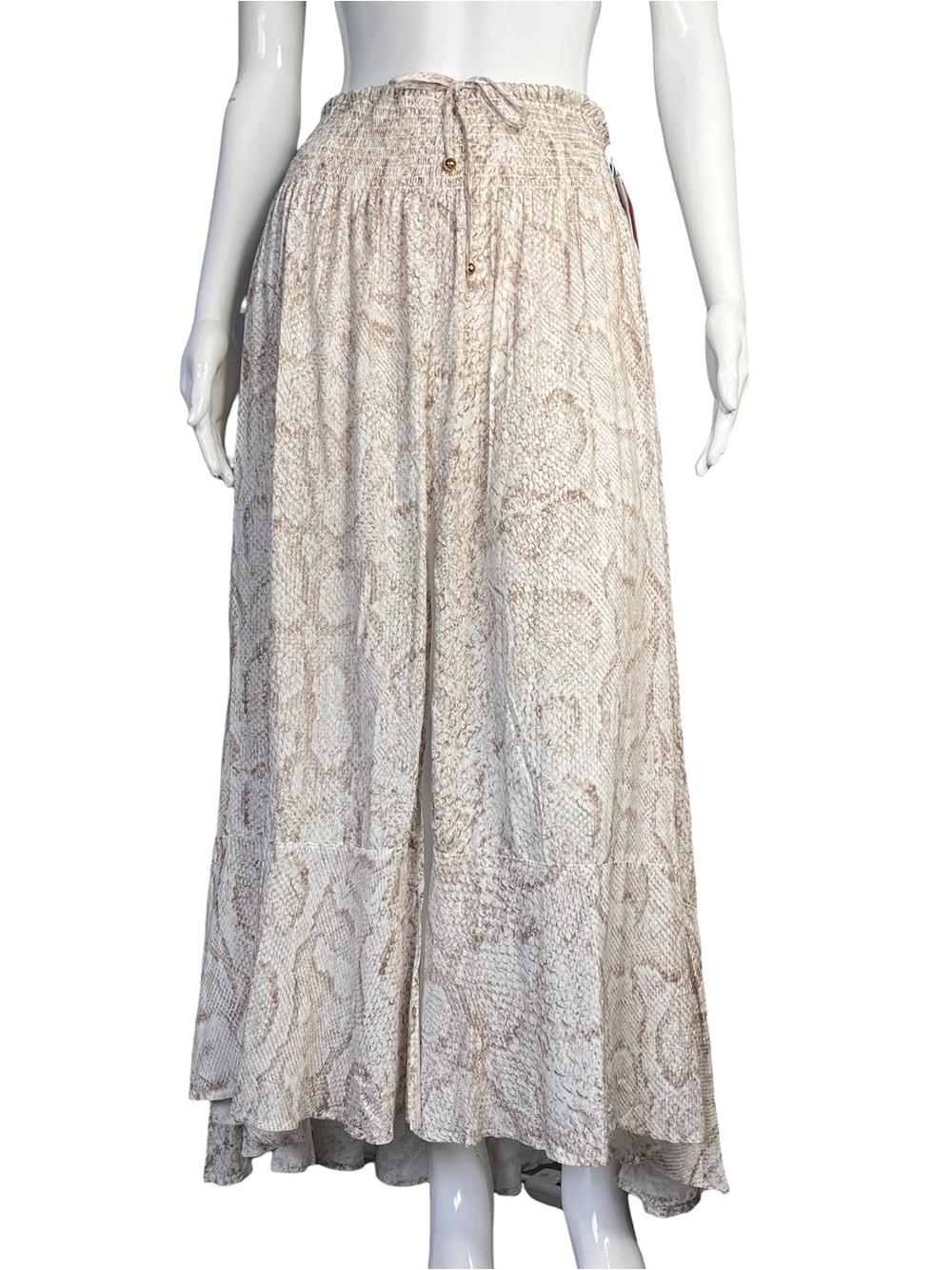NWT PilyQ Carolina Smocked Waist High-Low Cobra Print Resort Maxi Skirt Sz XS/S